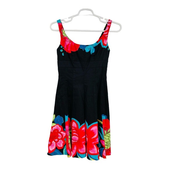 Nine West Sz 4 Women's Dress High Waist Sleeveless‎ Fit And Flare Black & Floral - Picture 1 of 8